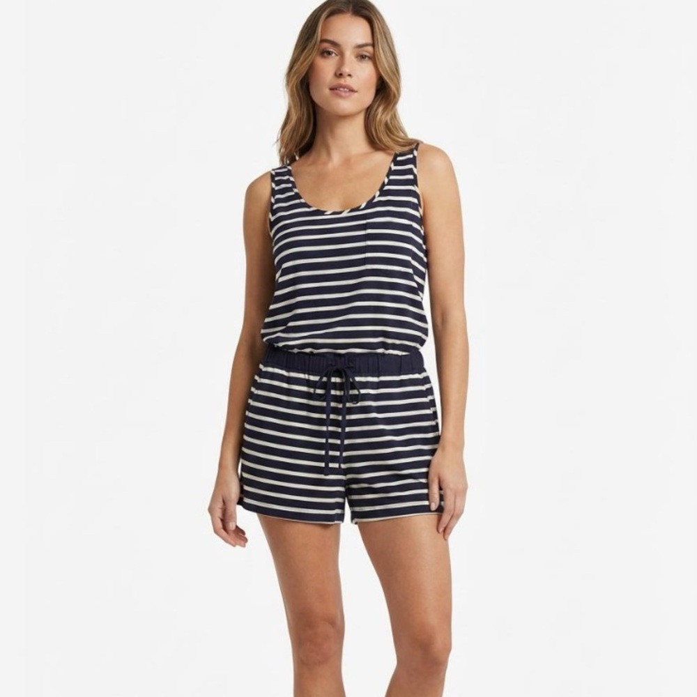 SILK Navy Blue & White Striped Women's Matching Set
